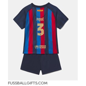 Barcelona Gerard Pique #3 Fußballbekleidung Heimtrikot Kinder 2022-23 Kurzarm (+ kurze hosen)